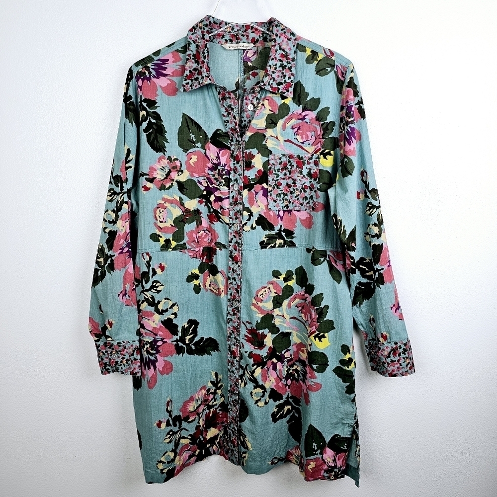 Soft Surroundings 2AK54 Scattered Roses Floral Tunic Shirt Large - Picture 3 of 9